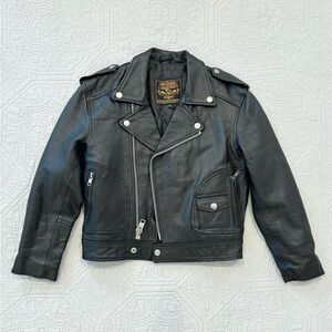 Milwaukee Leather Classic Brando Leather Motorcycle Jacket Kids Medium Black